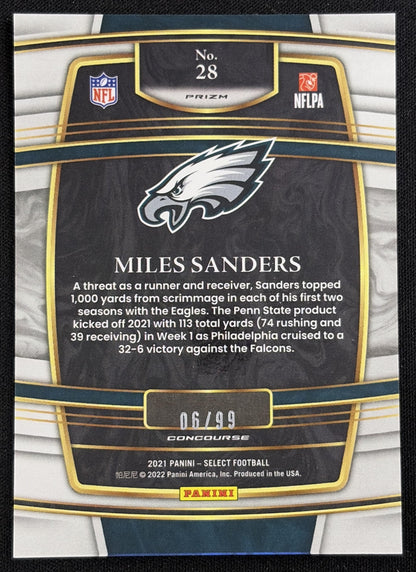Miles Sanders 2021 Panini Select Red Prizm /99 Eagles - Back