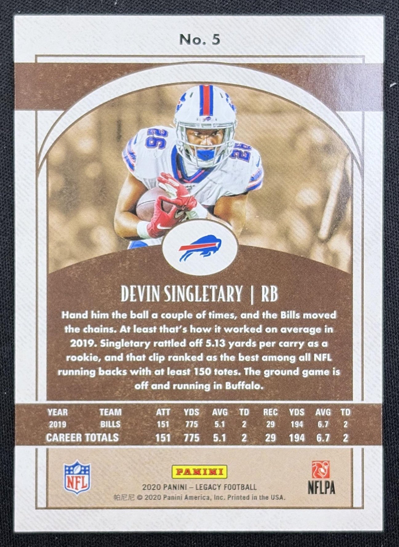 Devin Singletary 2020 Panini Legacy Red /299 Bills back