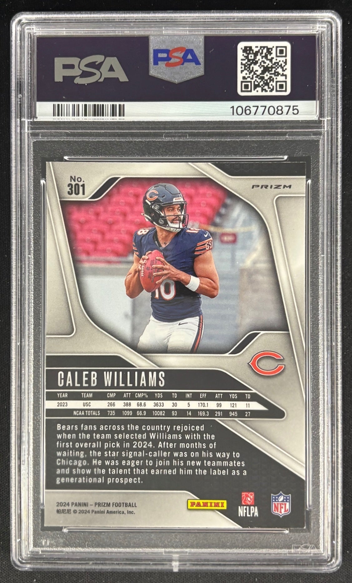 Caleb Williams 2024 Prizm Silver PSA 9 Bears
