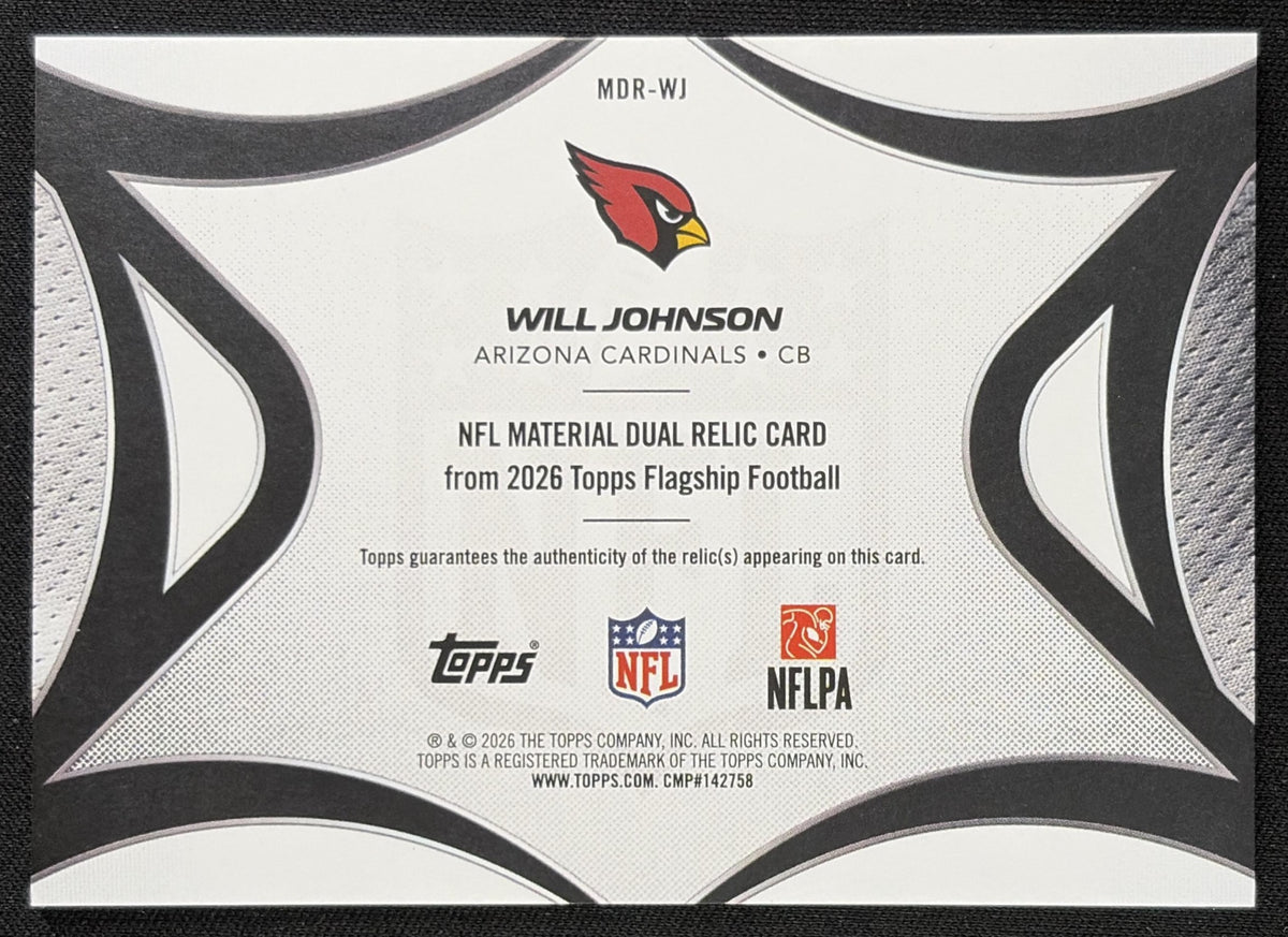 Will Johnson 2026 Topps NFL Material Dual Relic Gold /50 Cardinals
