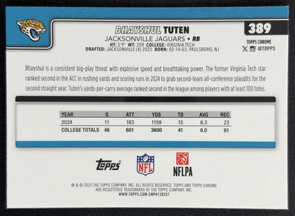 Bhayshul Tuten 2025 Topps Chrome Rookie Teal Refractor /299 Jaguars back