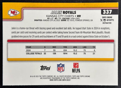 Jalen Royals 2025 Topps Chrome Rookie Refractor Chiefs Sports Trading Cards