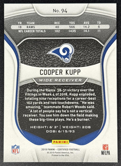 Cooper Kupp 2019 Panini Certified Mirror Red /99 Rams Sports Trading Cards