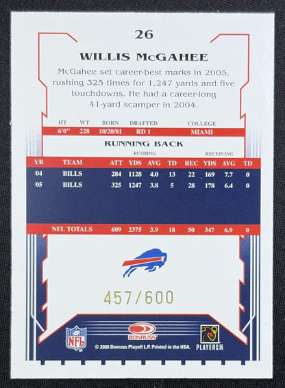 Willis McGahee 2006 Score Gold /600 Bills