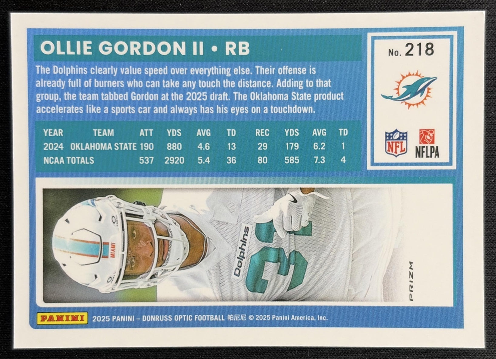 Ollie Gordon II 2025 Donruss Optic Rated Rookie Green Velocity Prizm Dolphins