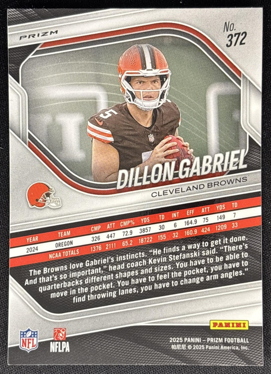 Dillon Gabriel 2025 Panini Prizm Lazer Browns Sports Trading Cards