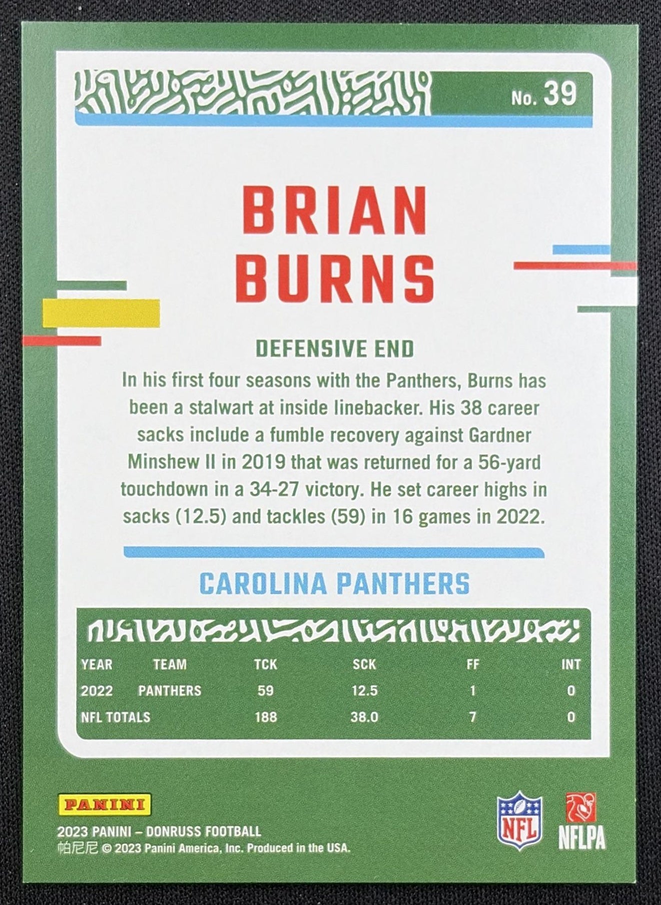 Brian Burns 2023 Panini Donruss Jersey Number /53 Panthers