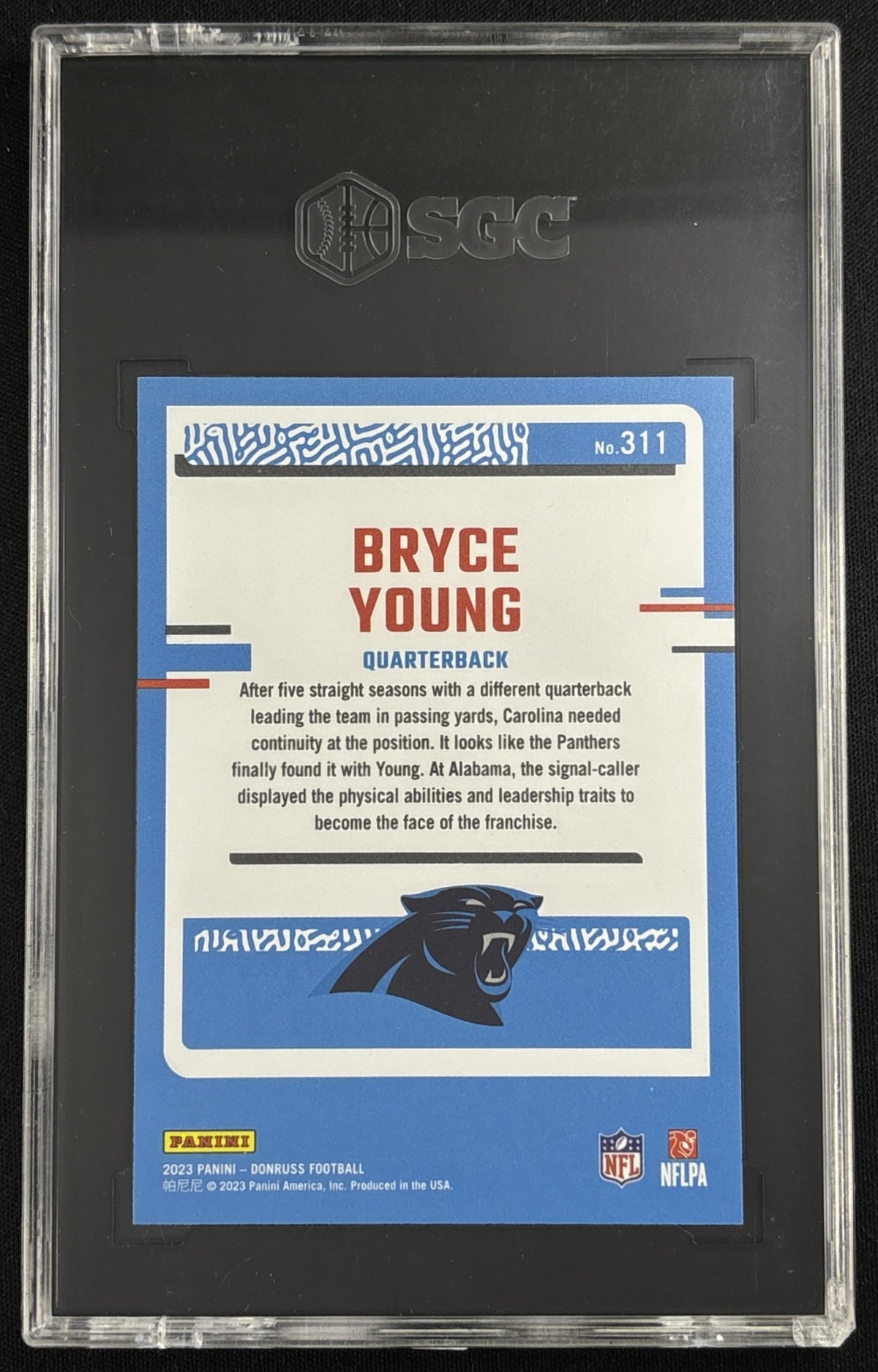 *Damaged Slab* Bryce Young 2023 Panini Donruss Rated Rookie Premium SGC 10 Panthers Sports Trading Card