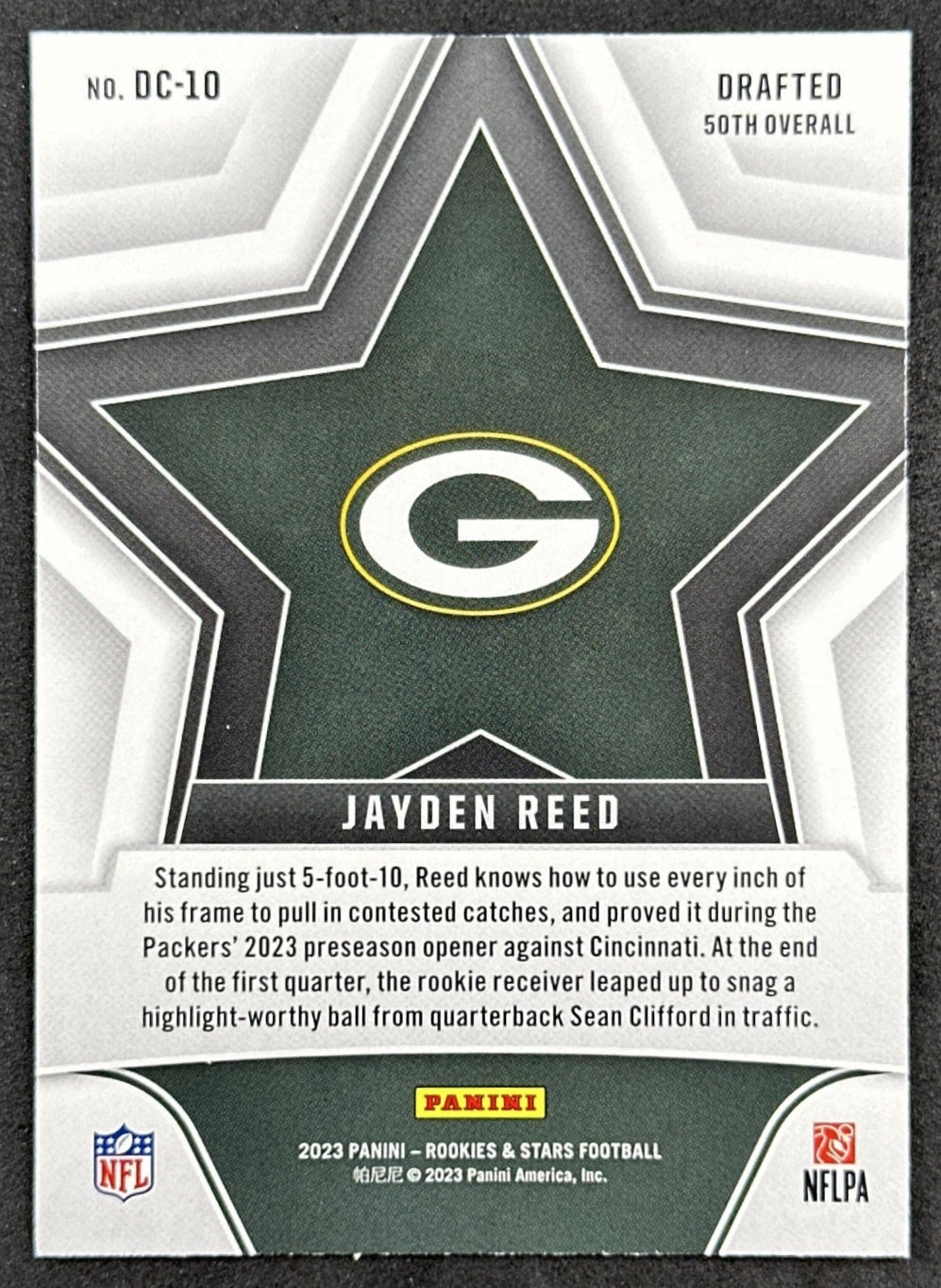 Jayden Reed 2023 Panini Rookies & Stars Draft Class Packers Back