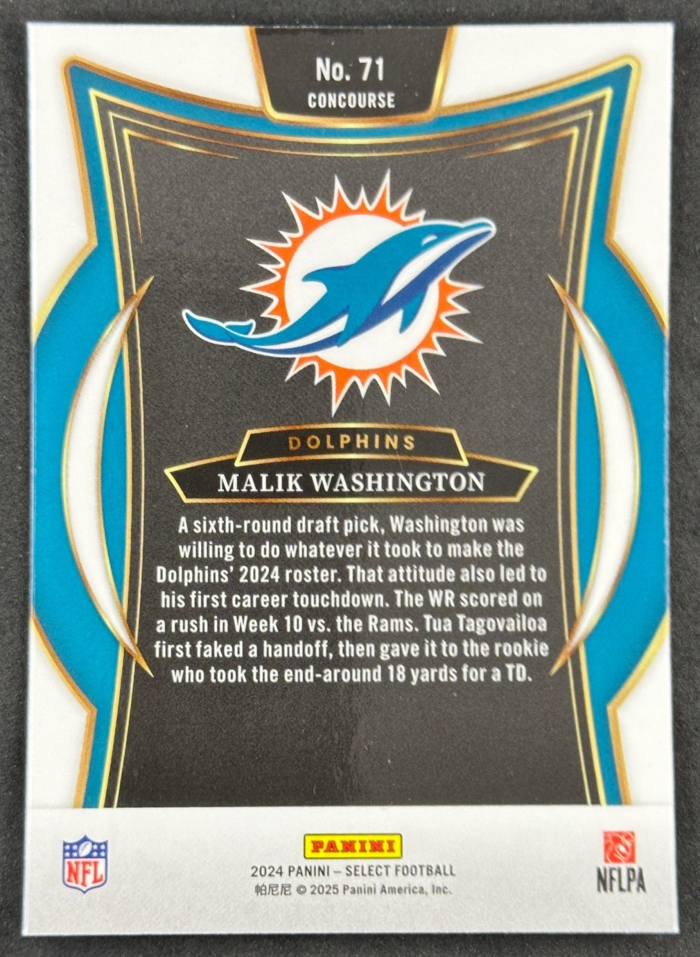Malik Washington 2024 Select Concourse Dolphins Sports Trading Cards