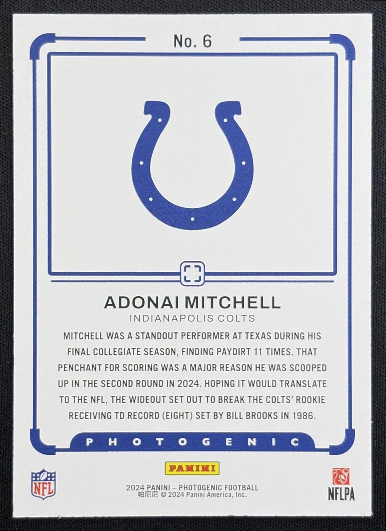 Adonai Mitchell 2024 Panini Photogenic Draft Snapshots Red /49 Colts Indianapolis Colts back