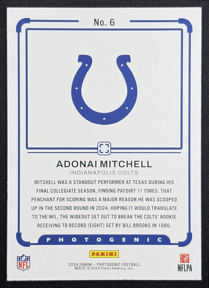 Adonai Mitchell 2024 Panini Photogenic Draft Snapshots Red /49 Colts Indianapolis Colts back
