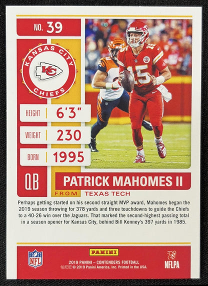 Patrick Mahomes II 2019 Panini Contenders Chiefs