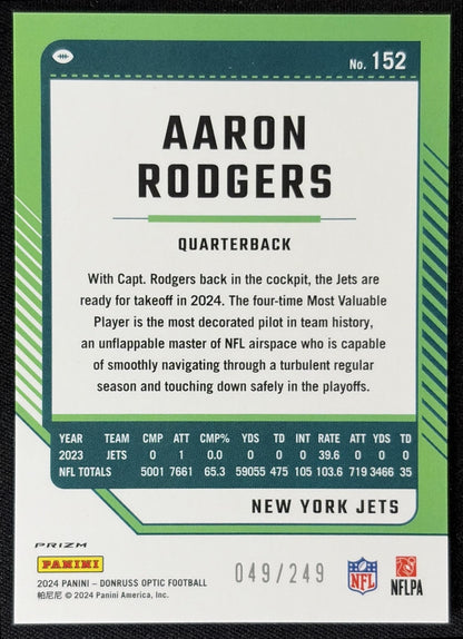 Aaron Rodgers 2024 Panini Donruss Optic Orange /249 Jets