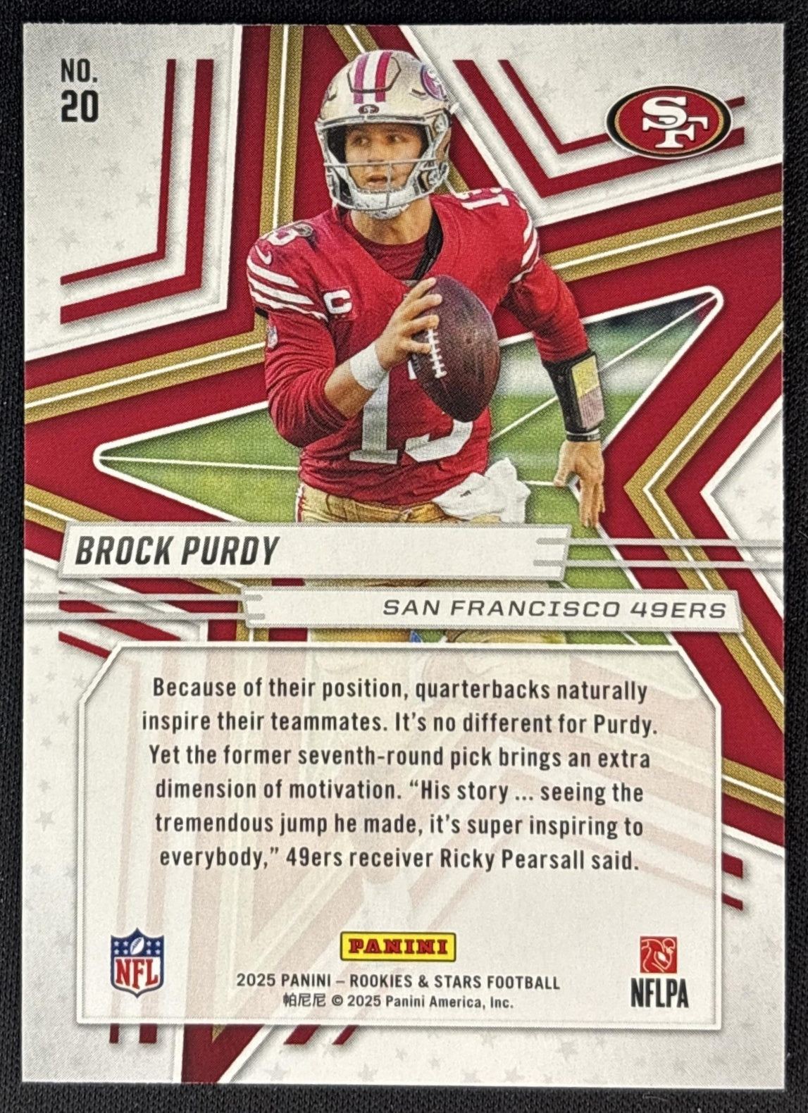 Brock Purdy 2025 Panini Rookies & Stars Red 49ers back
