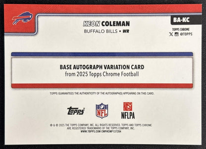 Keon Coleman 2025 Topps Chrome Auto Green Refractor /99 Bills Sports Trading Cards