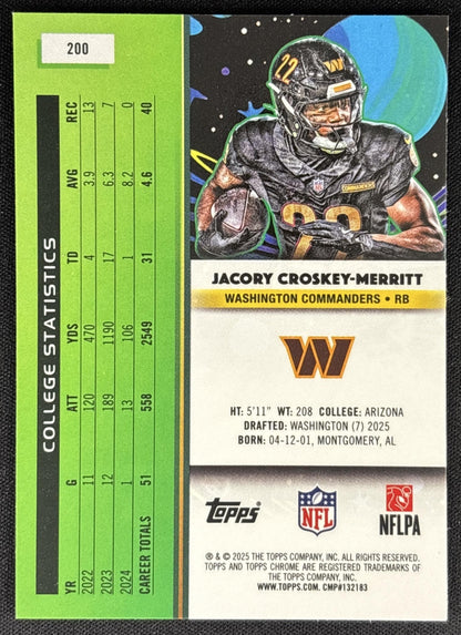 Jacory Croskey-Merritt 2025 Topps Cosmic Chrome Commanders