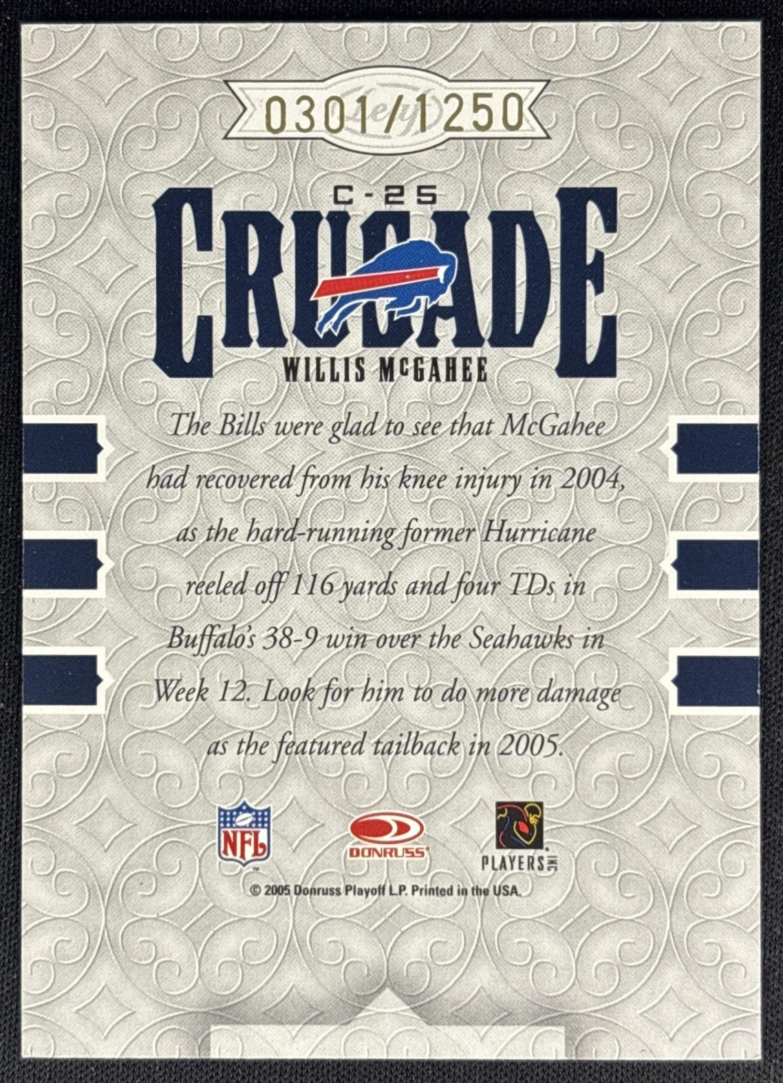 Willis McGahee 2005 Leaf Rookies & Stars Crusade Red /1250 Bills back