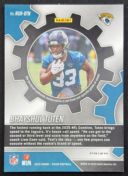 Bhayshul Tuten 2025 Panini Prizm Rookie Gear Neon Green Pulsar Jaguars