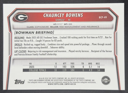 Chauncey Bowens 2026 Bowman Chrome Prospects Mojo Refractor Bulldogs