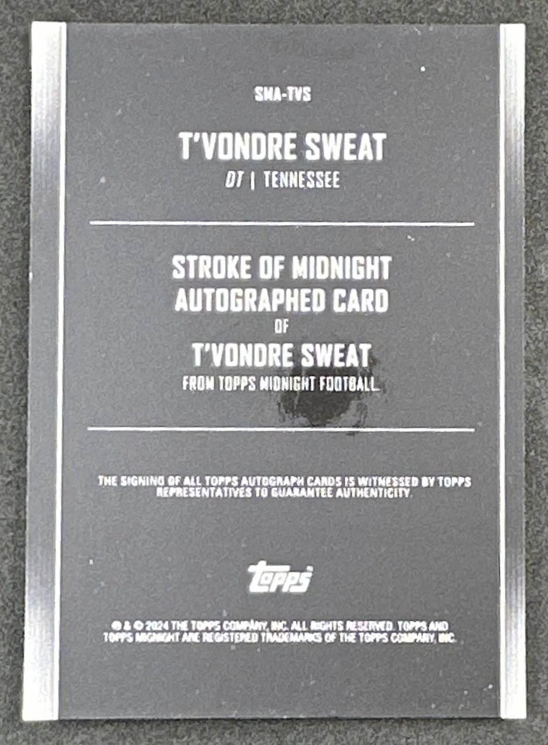 T'Vondre Sweat 2024 Topps Midnight Stroke of Auto Titans