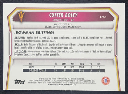 Cutter Boley 2026 Bowman Chrome Prospects Mojo Refractor Sun Devils