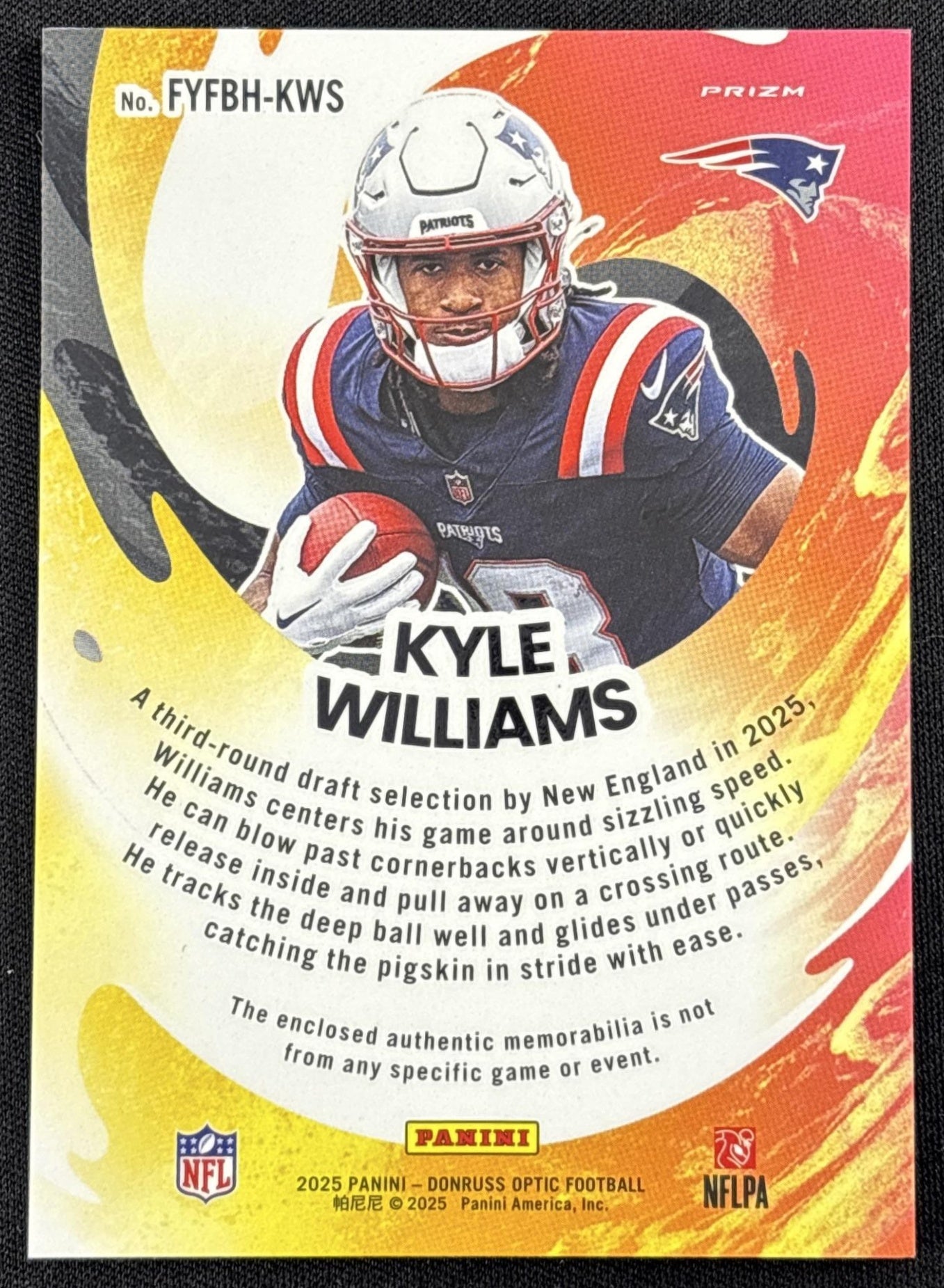 Kyle Williams 2025 Panini Donruss Optic First Year Fresh Blue Hyper Prizm Patriots
