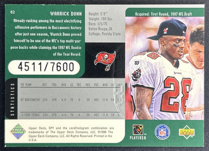 Warrick Dunn 1998 SPx Finite /7600 Buccaneers back