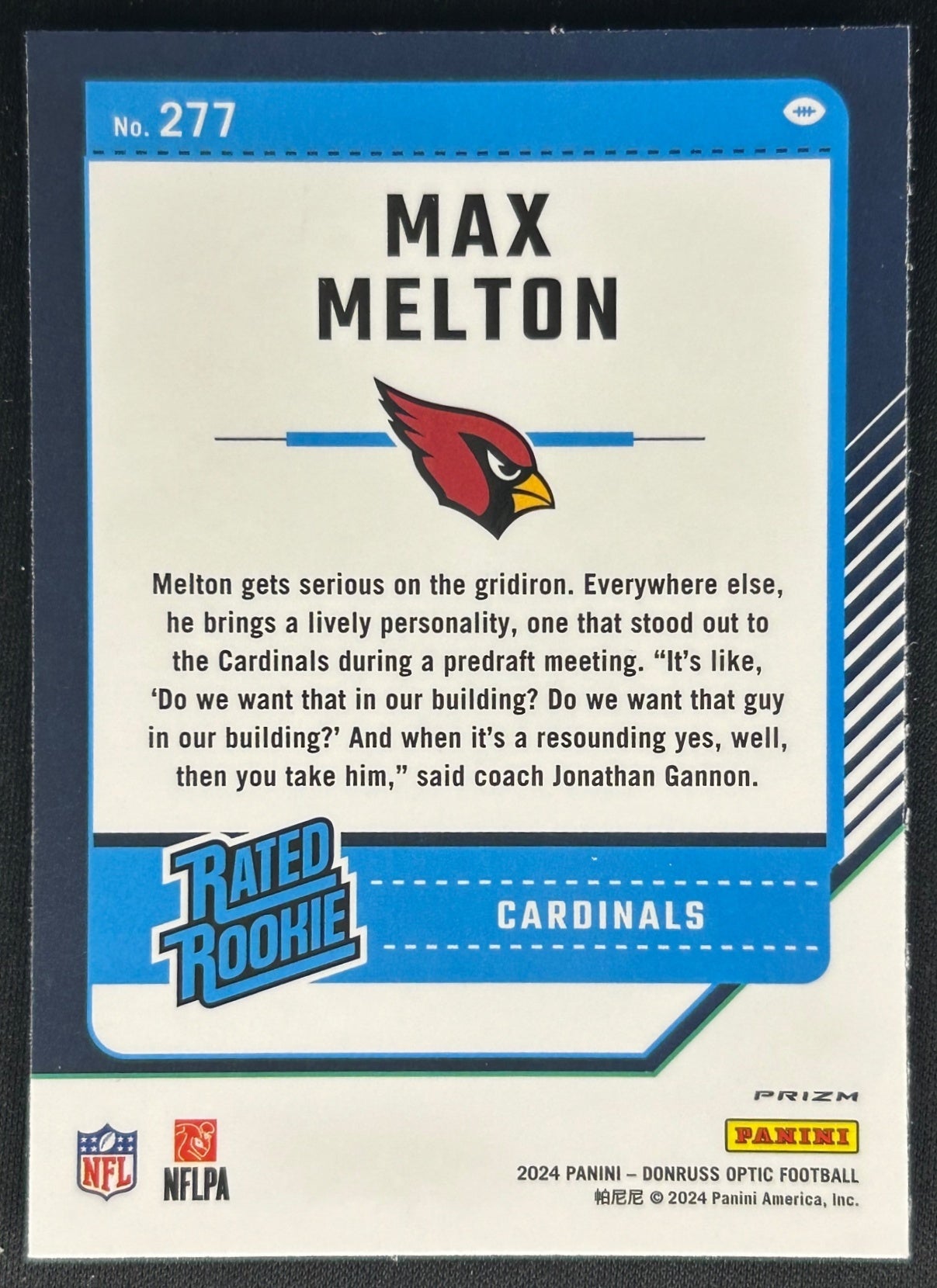 Max Melton 2024 Donruss Optic Rated Rookie Pink Cardinals Sports Trading Cards