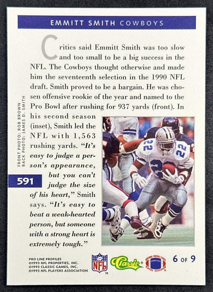 Emmitt Smith 1993 Classic Pro Line Profiles Cowboys Sports Trading Card