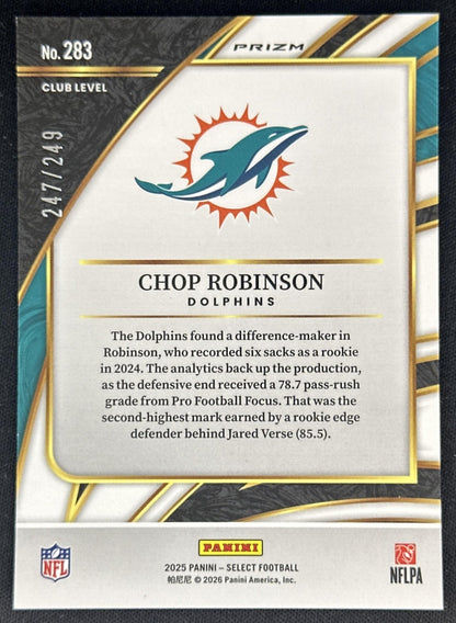 Chop Robinson 2025 Panini Select Club Level Tri-Color Prizm /249 Dolphins Sports Trading Cards