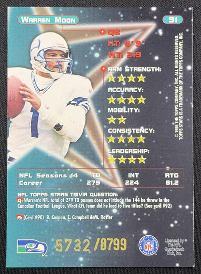 Warren Moon 1998 Topps Stars /8799 Seahawks back