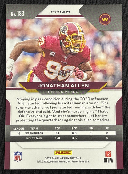 Jonathan Allen 2020 Panini Prizm No Huddle Blue /79 Sports Trading Card