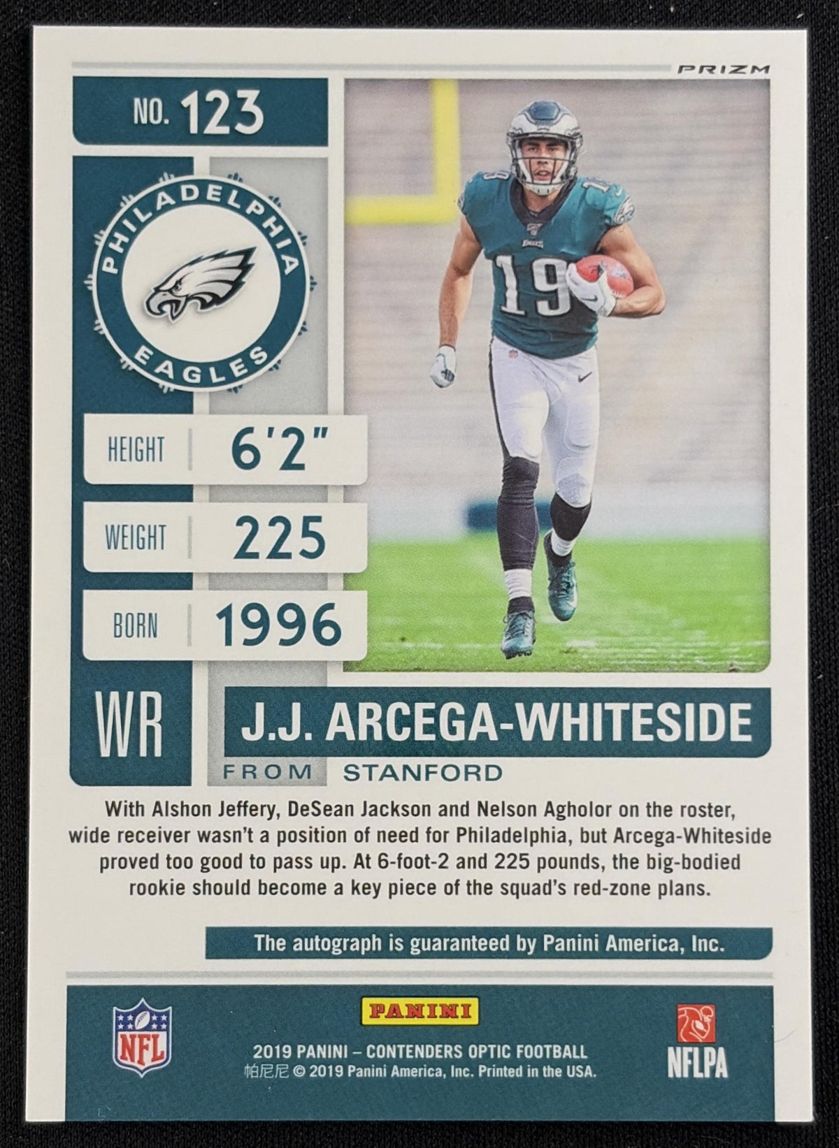 J.J. Arcega-Whiteside 2019 Panini Contenders Optic Rookie Ticket Auto Eagles - Back