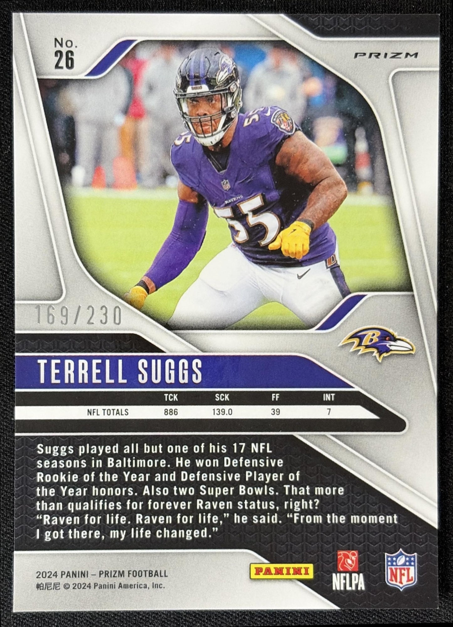Terrell Suggs 2024 Panini Prizm Blue Wave /230 Ravens