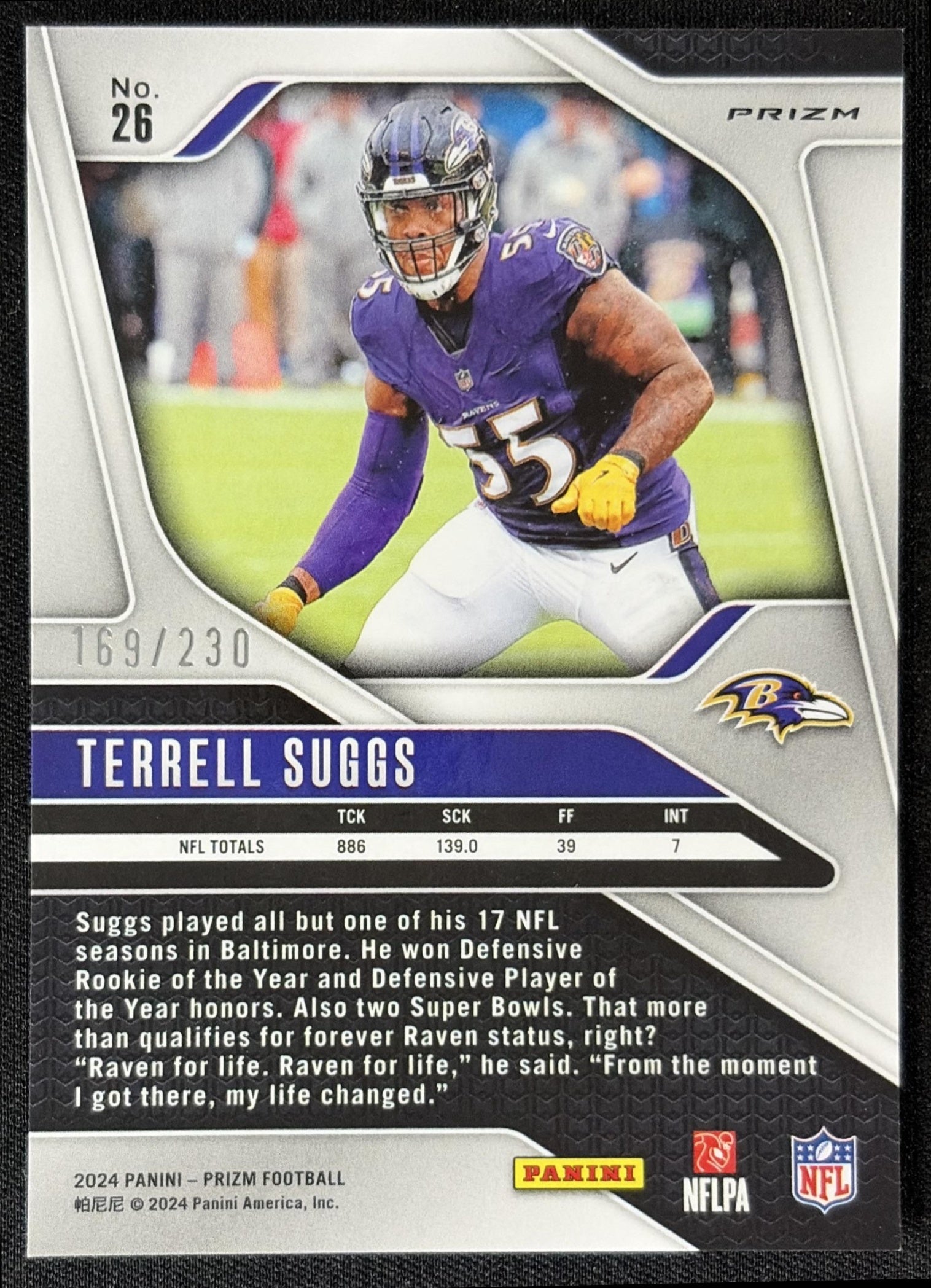 Terrell Suggs 2024 Panini Prizm Blue Wave /230 Ravens