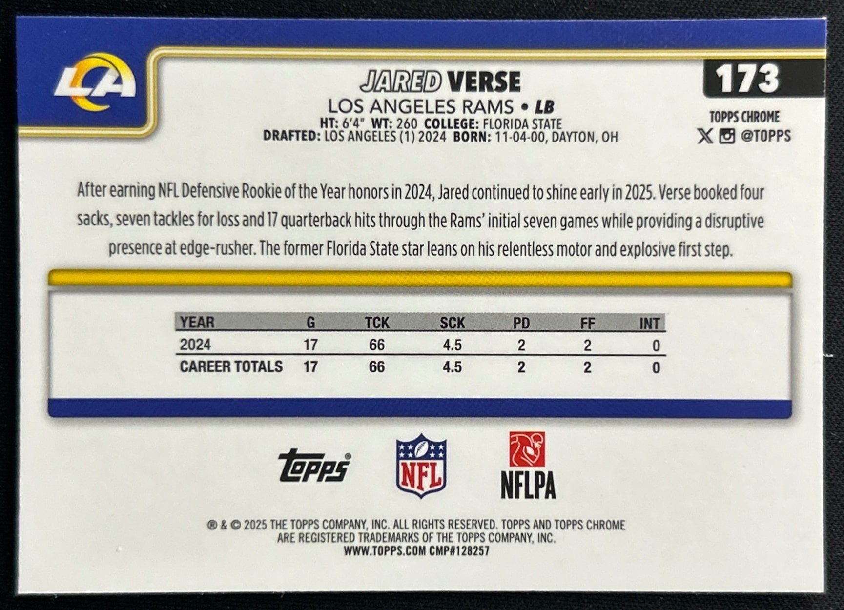 Jared Verse 2025 Topps Chrome Rams Browns Sports Trading Cards
