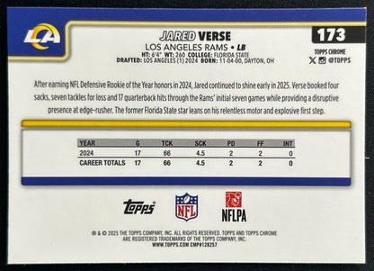 Jared Verse 2025 Topps Chrome Rams Browns Sports Trading Cards