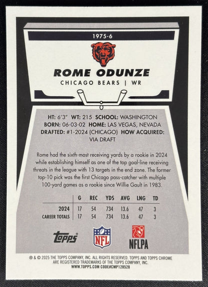 Rome Odunze 2025 Topps Chrome 1975 Bears Sports Trading Cards