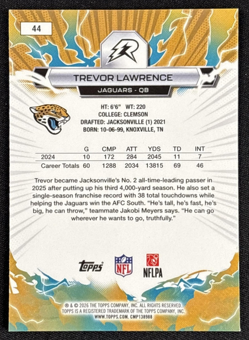 Trevor Lawrence 2025 Topps Resurgence Sky Blue and Pink Shock Refractor Jaguars