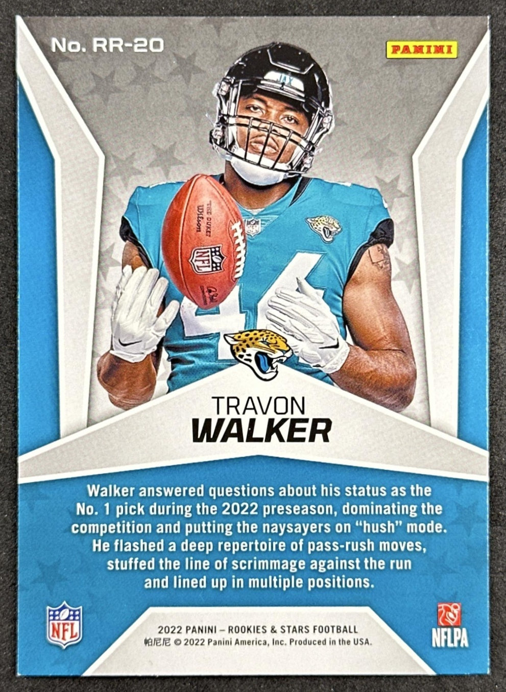 Travon Walker 2022 Panini Rookies & Stars Rookie Rush Jaguars back sports trading card