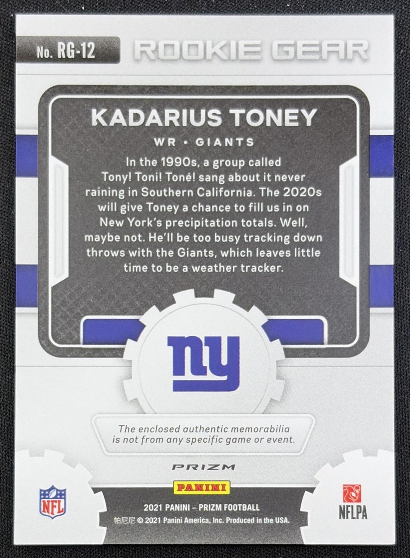 Kadarius Toney 2021 Panini Prizm Rookie Gear Giants