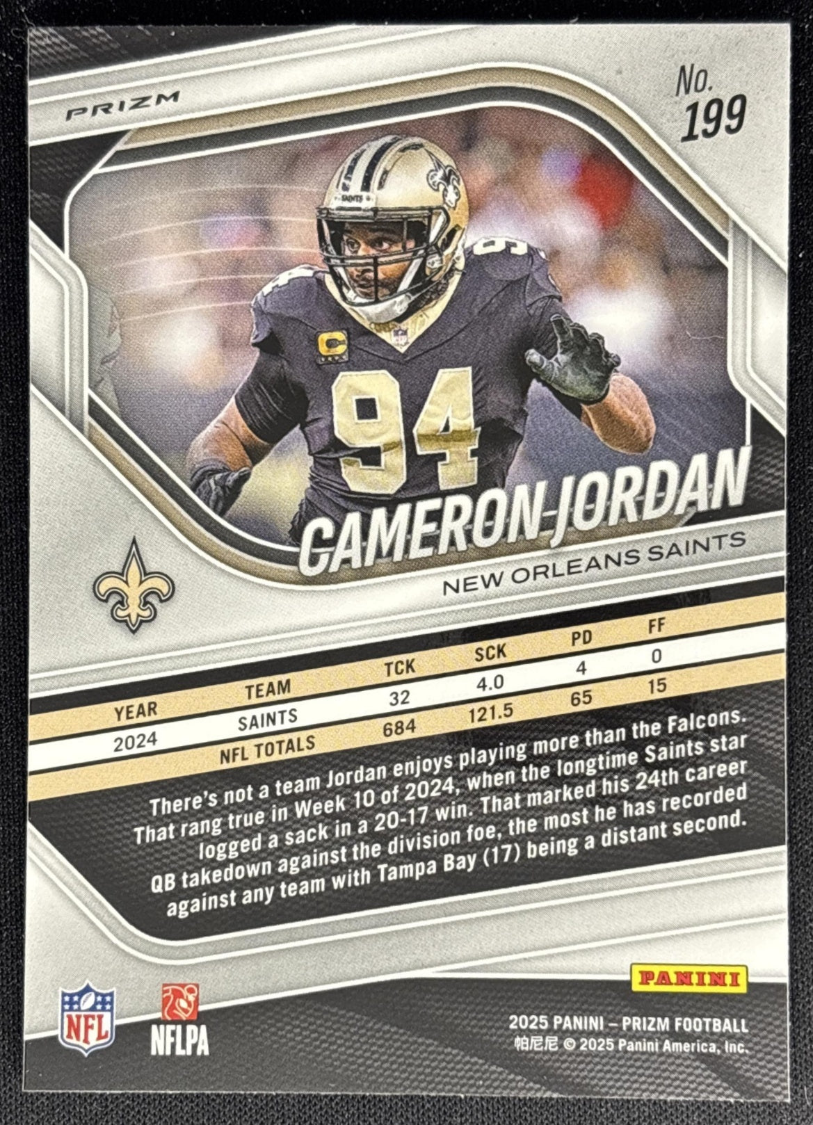 Cameron Jordan 2025 Panini Prizm Silver Saints