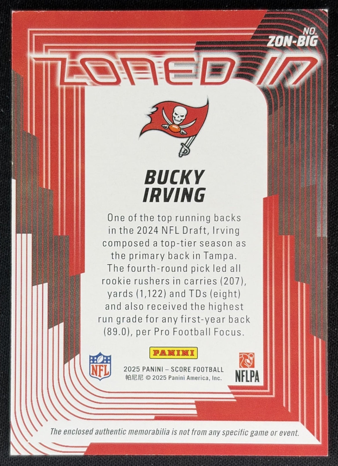 Bucky Irving 2025 Panini Score Zoned In Jerseys Buccaneers back