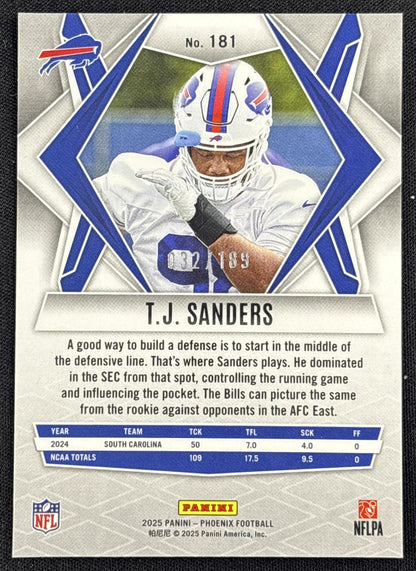 T.J. Sanders 2025 Panini Phoenix Orange Pandora Prizm /189 Bills