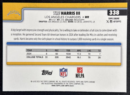 Tre Harris III 2025 Topps Chrome Rookie Green Wave Refractor /99 Chargers back