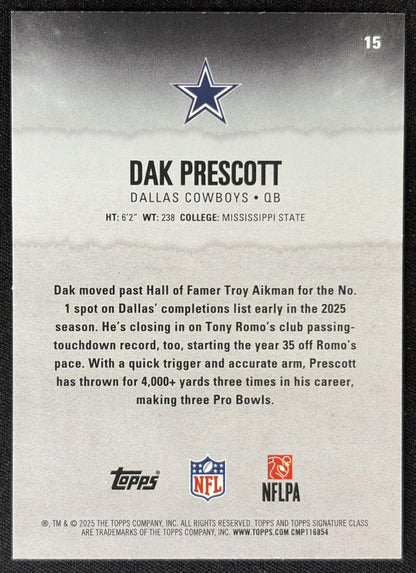 Dak Prescott 2025 Topps Signature Class Veteran Blue & Yellow Foil Cowboys