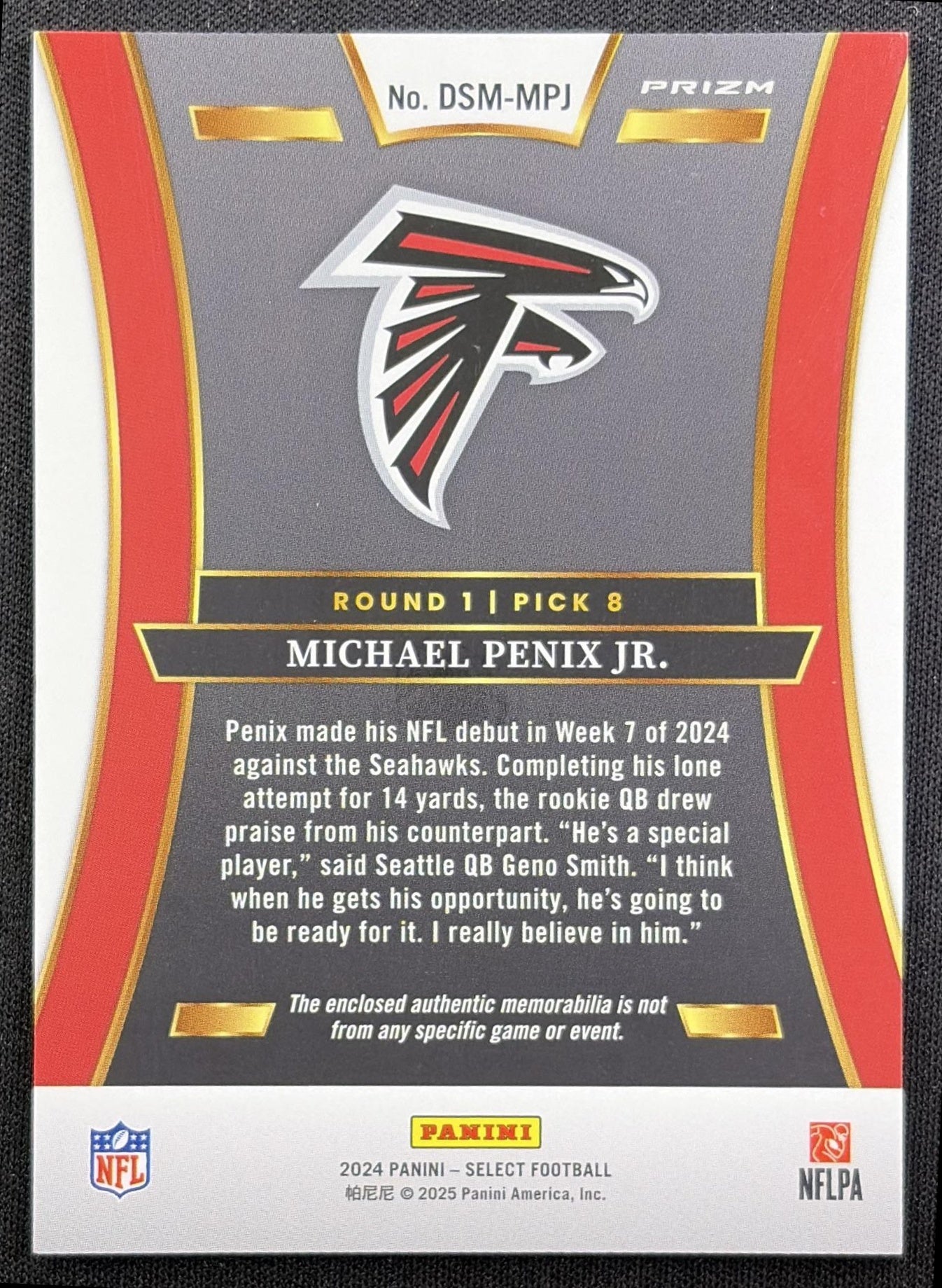 Michael Penix Jr. 2024 Panini Select Draft Selections Memorabilia Red Prizm Falcons back