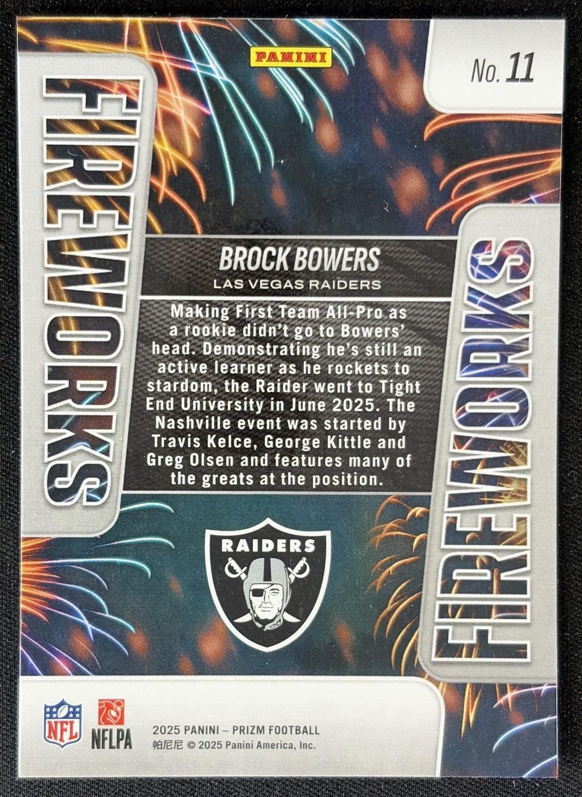 Brock Bowers 2025 Panini Prizm Fireworks Raiders