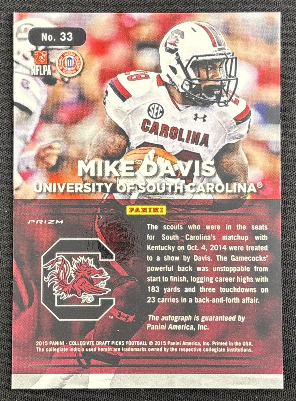 Mike Davis 2015 Panini Prizm Collegiate Draft Picks Team Trademarks Auto Prizms Gamecocks